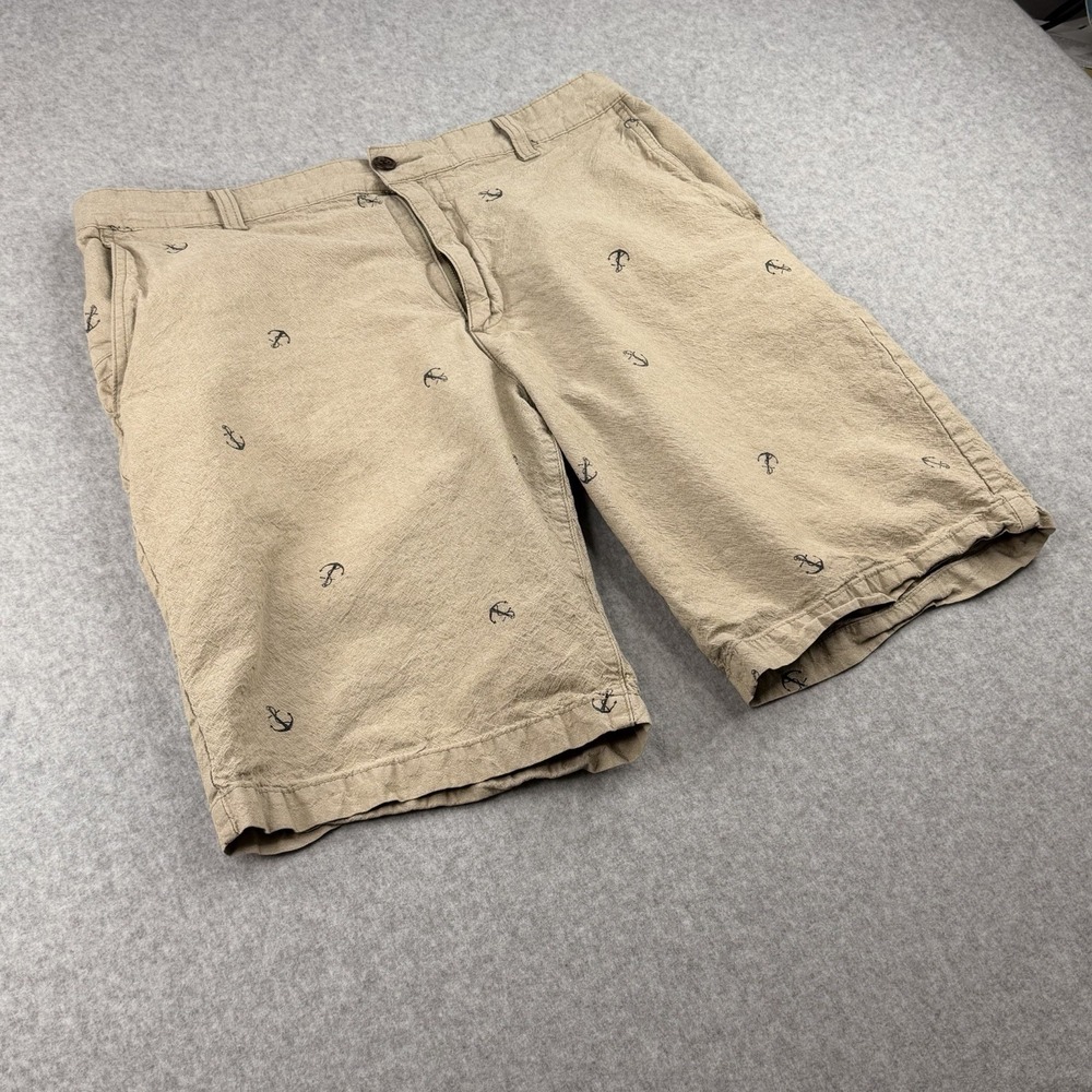 DOCKERS Men's Short 33 Khaki/tan Boat Anchors All Over Flat Front‎ Chino Design